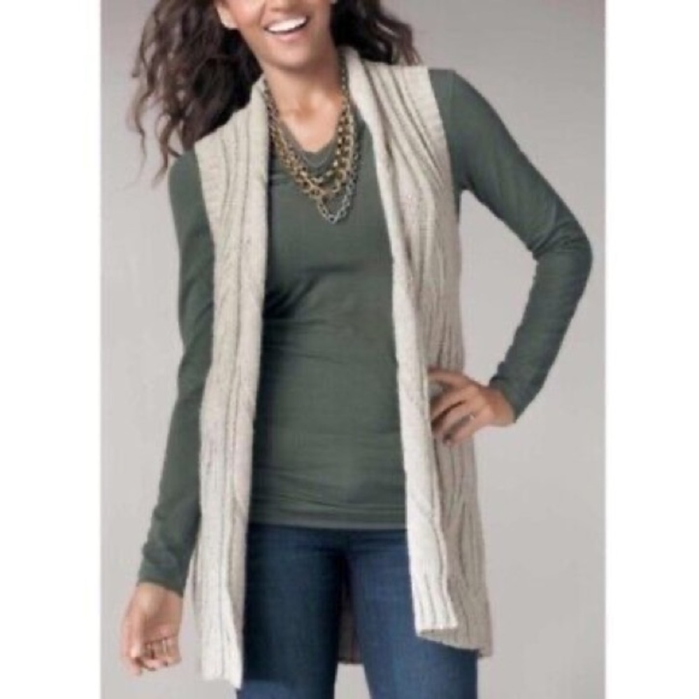 CAbi Sleeveless Open Front Cable Knit Sweater